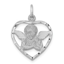 14K White Gold Angel Heart Charm Pendant Jewelry 24mm x 18mm - £84.04 GBP