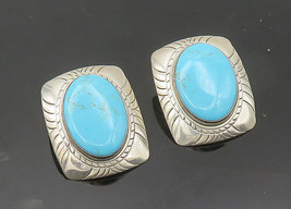 SOUTHWESTERN 925 Sterling Silver - Vintage Turquoise Drop Earrings - EG10262 - £73.11 GBP