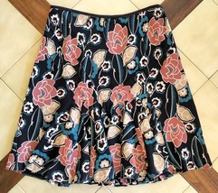 ANN TAYLOR LOFT Black/Pink/Teal Floral Pintucked Full Skirt w/ Godets (6) - £15.53 GBP