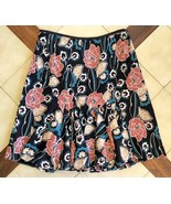 ANN TAYLOR LOFT Black/Pink/Teal Floral Pintucked Full Skirt w/ Godets (6) - £15.33 GBP