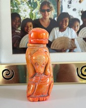 WILD EXOTIC HAND CARVED MONKEY JAPAN SEA CORAL SNUFF BOTTLE VINTAGE - £113.60 GBP