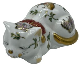 Andrea Sadek Sleeping Cat Figure Neko Butterfly Hand Painted Porcelain Japan 6&quot; - £15.31 GBP