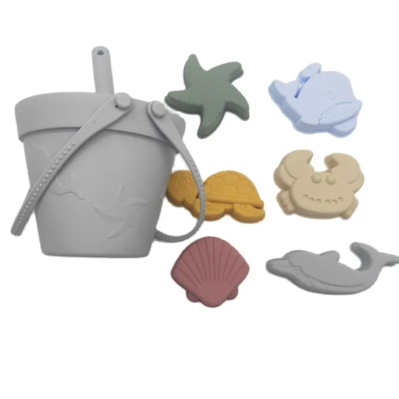 8pcs silicone Beach Toys Safe Soft Silicone Bucket Spade Beach Set in Sea - £32.73 GBP