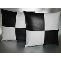 Black &amp; White Genuine Soft Lambskin Leather Pillow Cushion Cover Case Ha... - $53.52 CAD