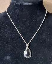 Black Onyx &amp; Rhinestone Teardrop Necklace 9” Silver Tone - $24.70