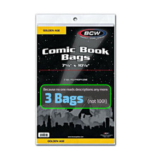 3 (Three) - Golden Age Bcw Comic Book Poly Bags, Acid-Free - Free Shipping 3 Pcs - £3.47 GBP