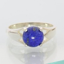 Lapis Lazuli Bright Blue Cabochon Round Handmade Unisex 925 Silver Ring size 7 - £52.68 GBP