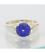 Lapis Lazuli Bright Blue Cabochon Round Handmade Unisex 925 Silver Ring ... - £52.39 GBP
