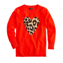 NWT J.Crew Everyday Cashmere Crewneck Sweater in Bright Cerise Leopard Heart L - £96.49 GBP