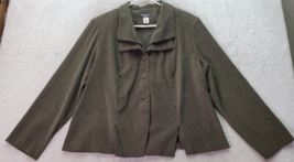 Vintage Cimarron Blazer Jacket Womens Size 16 Green Velvet Collared Button Front - £22.17 GBP