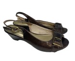 Life Stride Slingblack  Size 6.5 Brown Patent Leather Wedge Shoes  - $22.14