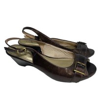 Life Stride Slingblack  Size 6.5 Brown Patent Leather Wedge Shoes  - £17.69 GBP