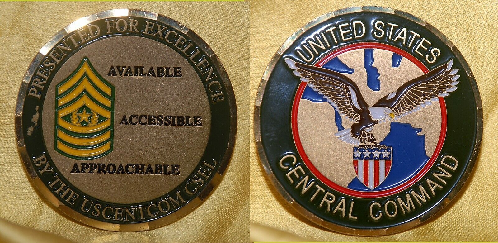 HUGE ROUND  CENTCOM COMMAND SGT. MAJ PRESENTION FOR EXCELLENCE - RARE! - $19.79