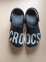 Crocs LiteRide Logo Mania Black &amp; White Clog Sandals Womens 6 (U6) - £27.68 GBP