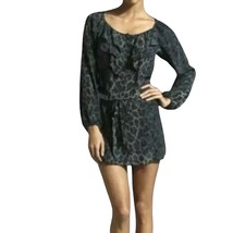 Rebecca Taylor Silk Leopard Tunic Mini Dress Size 2 Storm Cat Gray Blue ... - $547.59 MXN