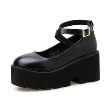 College Student Shoes Girl LOLITA Shoes JK Uniform PU Leather Platform Heels Ank - £44.03 GBP