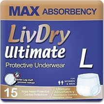 LivDry Ultimate Adult Incontinence Underwear, Large (15 Count), White - £23.43 GBP
