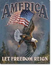 America Let Freedom Reign Proud American Patriotic Man Cave Wall Art Decor Sign - £12.69 GBP