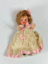 Nancy Ann Storybook Doll Pink Bows on Crochet Dress Bisque Vintage 5.5&quot; - £7.65 GBP