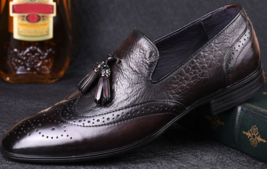 Brown Tassel Loafers Brogue Wingtip Real Leather Handmade Slip On Formal Shoes - £117.49 GBP