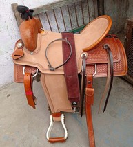 Western Leather Hand Carved &amp; Tooled Roper Ranch Saddle Size 13&quot; To 18&quot; Inch - £308.54 GBP+