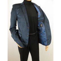 Men's Velvet Sports Coat Grammy Amy Award By BASSIRI , LEONARDI J1042 Navy Blue image 4