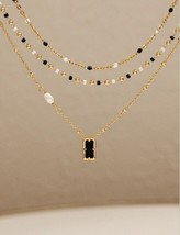 18K Gold Black &amp; Beaded Trio Necklaces Set- Sparkling, stylish, matching - £62.66 GBP