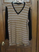 Suzanne Betro Tan &amp; Black Striped V-Neck Pullover Top - Size 2X - $17.81