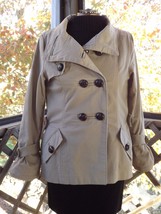 Canvas Brown Short Trench Coat Button Up Collar Womens Size 10 Large - £33.05 GBP