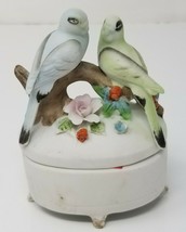 Trinket Box Pair of Gray Lime Green Songbirds Japanese Ceramic Vintage - $15.15