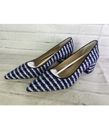 Ann Taylor Tweed Fabric Block Heel Pumps Shoes Blue Black White Womens S... - £49.70 GBP