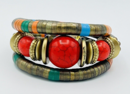 Red Howlite Banded Coil BOHO Tribal Wrap Bracelet - £15.82 GBP