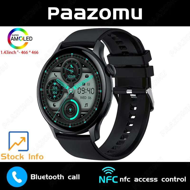 New Smart Watch Women 466*466 AMOLED Screen Always Display Time NFC Blue... - $70.31