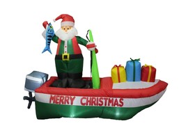 8 Foot Long Christmas Inflatable Santa Claus Fishing Boat Blowup Yard Decoration - £80.31 GBP