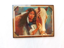 Indian foil art picture wall hanging Indian Women and Horse Iridescent Plaque - £22.91 GBP