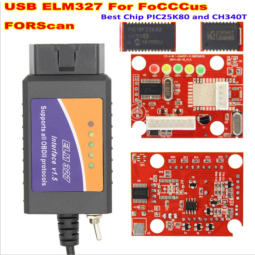 Best Elm 327 V1.5 PIC18F25K80 Usb Diagnostic Cable With Switch For Fo Cc Cus For Sc - $77.55