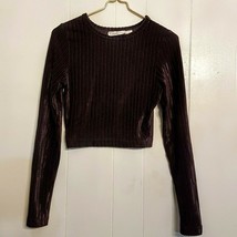 Stretch Knit Cropped Top Junior small med Deep Purple/Brown Ribbed Velou... - $17.82