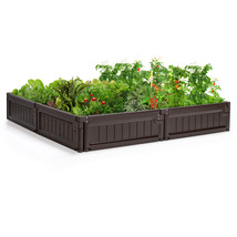 Raised Garden Bed for Vegetable Flower Gardening W/ Open Bottom Brown - £102.75 GBP