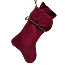 Vintage Red Velvet Old Fashioned Boot Shaped Christmas Stocking with Bell 19&quot; - £10.94 GBP