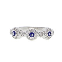 silver color white cz blue enamel turkish  eternity band fashion lucky women eng - £8.61 GBP