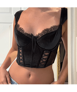 Victoria’s Secret Dream Angels Black Velvet Lace Corset Top $99 L - $859.96 MXN
