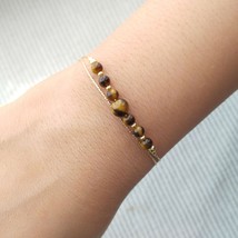 Dainty tiger eye gold bracelet,layered bracelet,stackable crystal bracelet,thin  - £29.72 GBP