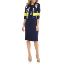 New Danny &amp; Nicole Navy Blue White Floral Career Jacket Dress Size 14 16 18 - £51.45 GBP