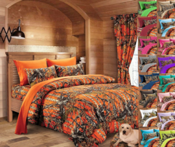 9 Pc Orange Camo Set!! Full Size Comforter Sheet Bed Camouflage Western Blaze - £84.40 GBP