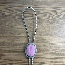 Vintage Bolo Tie Cord Braided Leather  Cord Pink Colored &quot;Stone&quot; Silver ... - £6.15 GBP