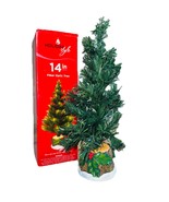 14&quot; Fiber Optic Light Up Desktop Christmas Tree Battery Operated Gold Red  - €34,49 EUR
