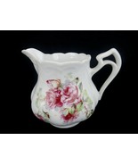 Vintage Porcelain Pitcher w/ Rose Transfer Ware and Unique Double Loop H... - $12.69
