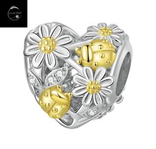 Genuine Sterling Silver 925 Daisy Flower Ladybird Insect Love Heart Bead Charm - £16.18 GBP+