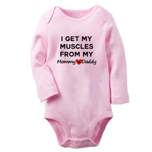 I Get My Muscles From My Mommy + Daddy Funny Romper Baby Bodysuit Newborn Outfit - £8.68 GBP