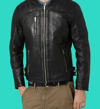 Men&#39;s Leather Jacket Motorcycle Black Biker Real Lambskin - $169.99